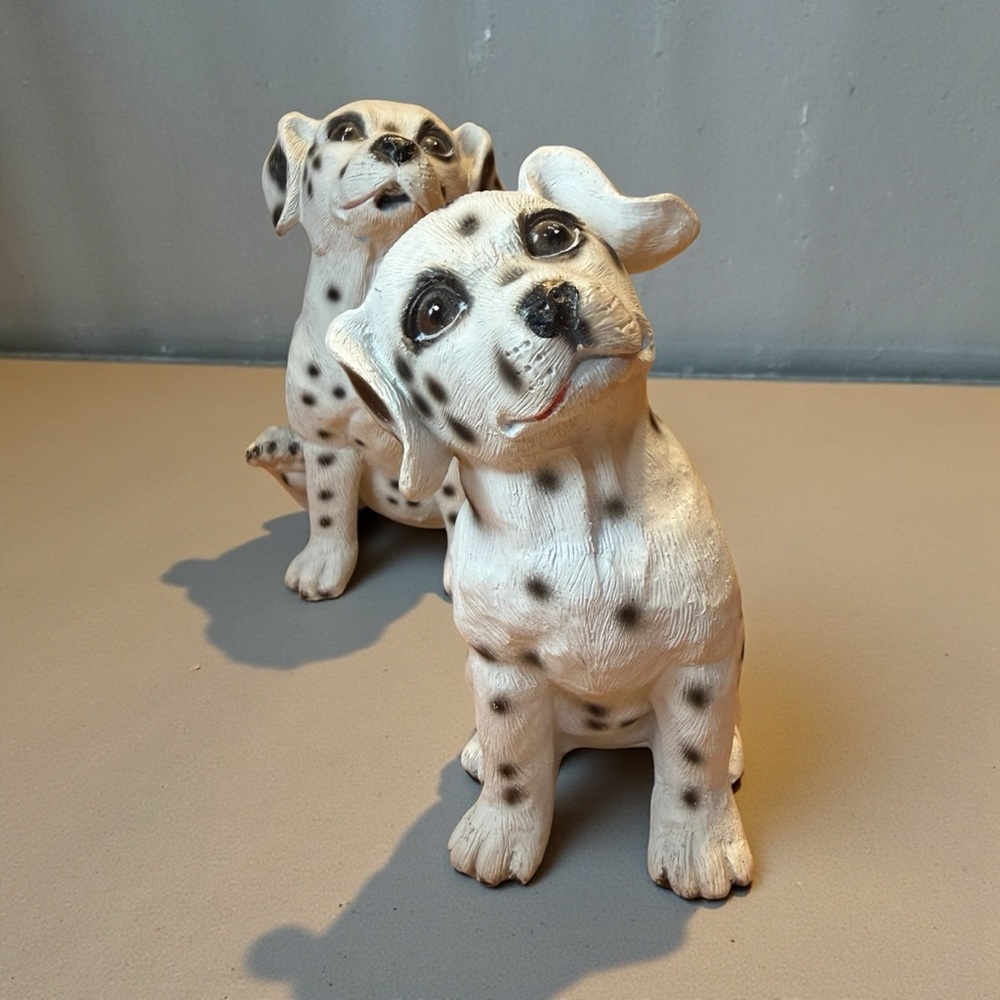 Set of 2 DalmaSet of 2 Dalmatian Puppy Figurines White & Black Spotted Dog Decor - Picture 2 of 4